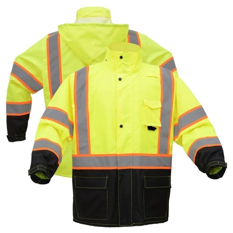 Hi Viz Black Bottom Safety Rain Coat