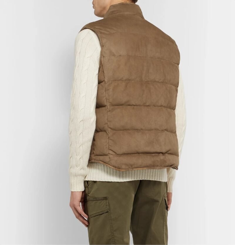 Men's Reversible Quilted Suede and Shell Down Gilet - Image 2