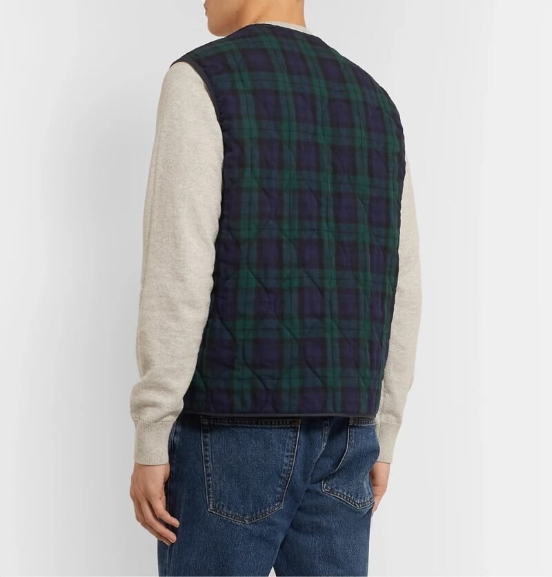 Men's Slim-Fit Reversible Checked Twill and Quilted Shell Gilet - Image 2