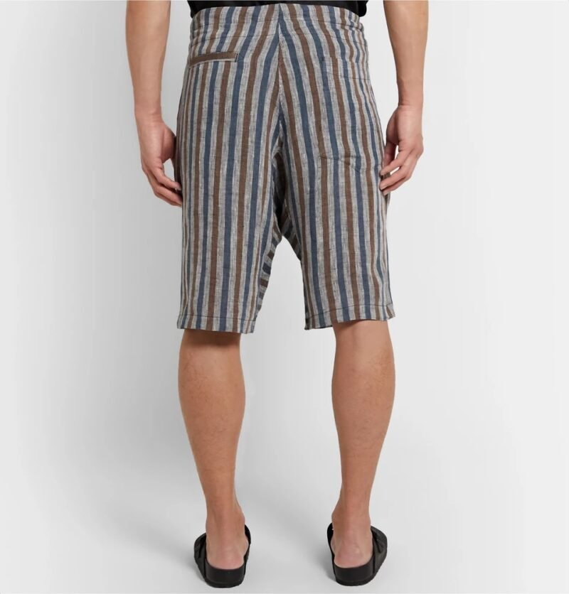 Men's Pleated Striped Linen Drawstring Shorts - Image 2