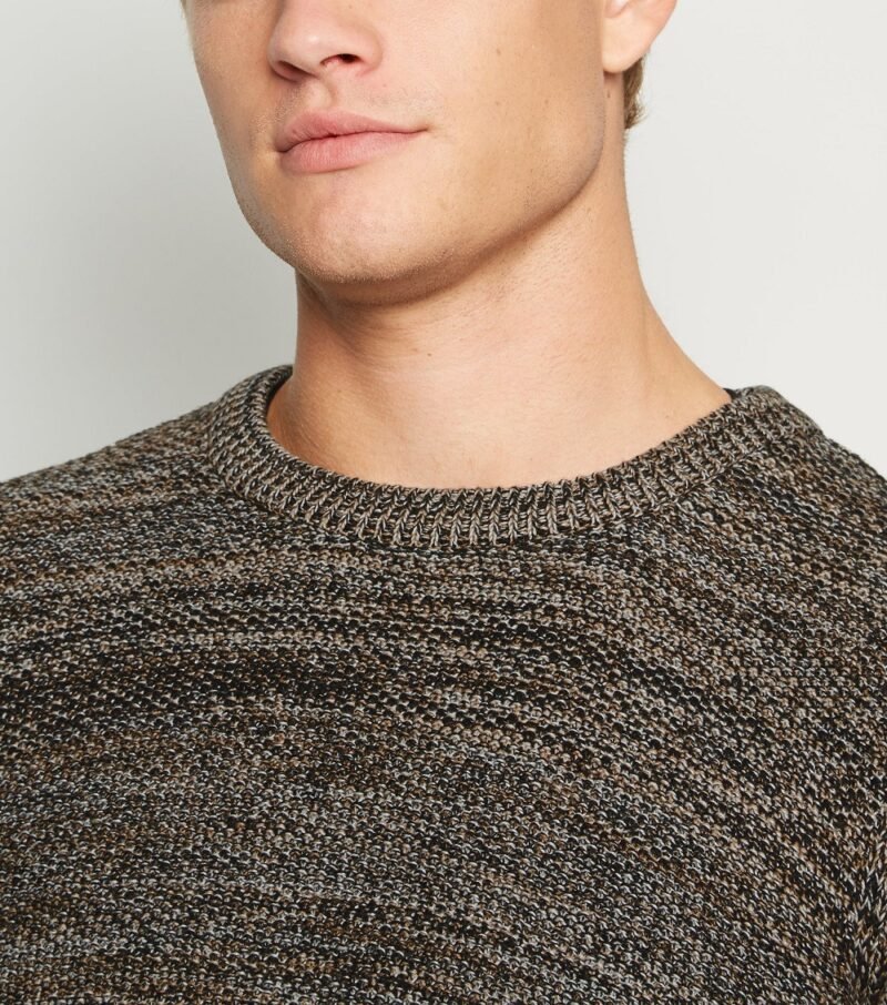 Men's Brown Space Dye Knit Crew Neck Jumper - Image 4