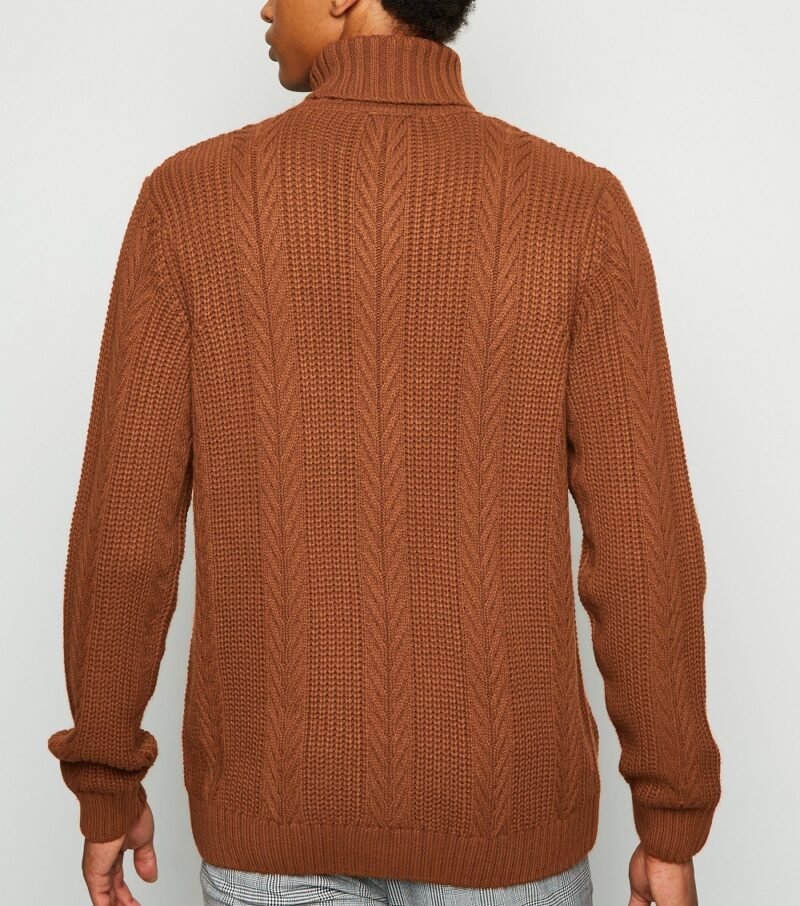 Men's Orange Cable Knit Roll Neck Jumper - Image 2