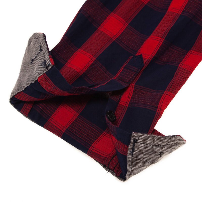 Men's Casual Plaid Buttons Up Red and Black Long Sleeve Shirts - Image 6