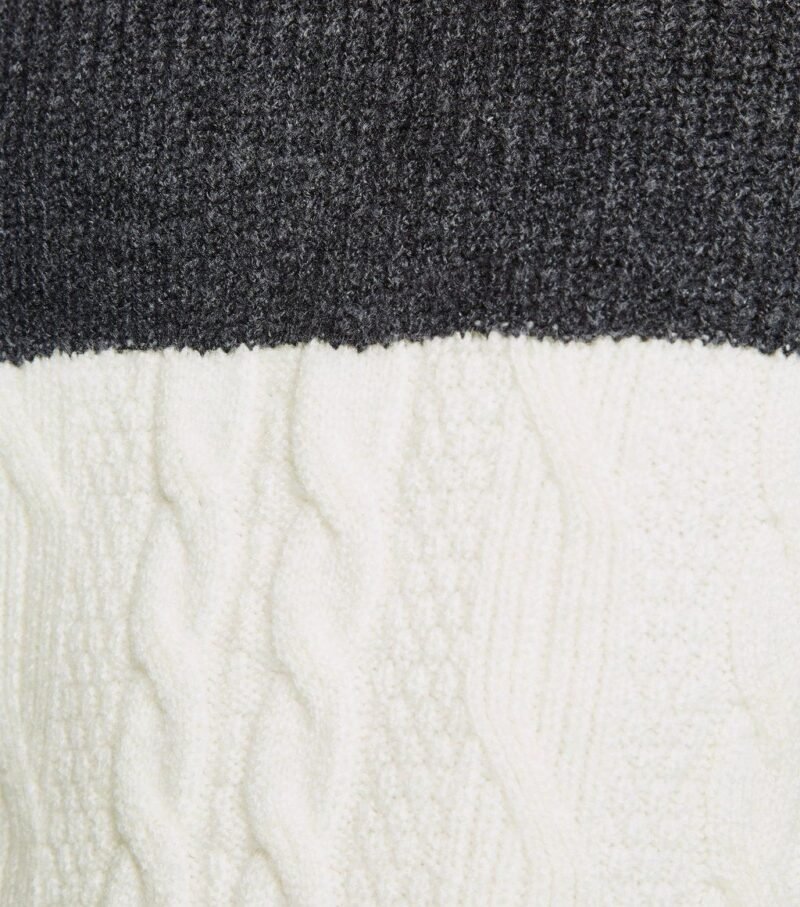 Men's Grey Color Block Cable Knit Jumper - Image 5