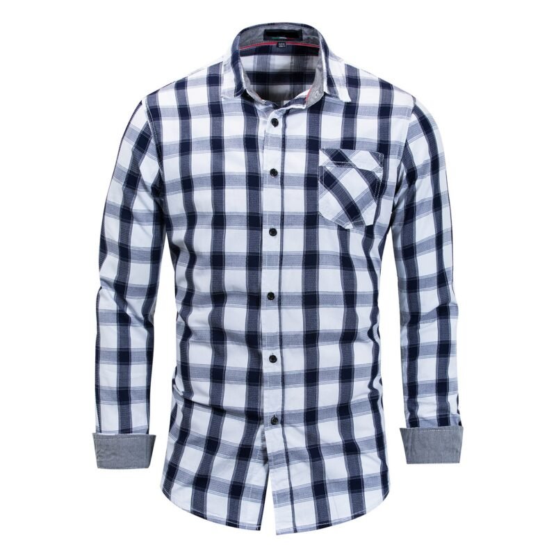 Men's Casual Plaid Buttons Up Red and Black Long Sleeve Shirts - Image 7