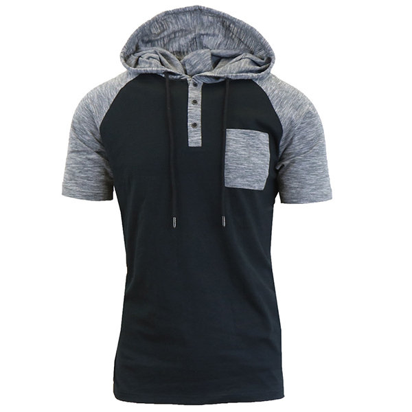 Men's Hit Color Front Pocket Short Sleeve Hooded T-shirt - AA Sourcing LTD