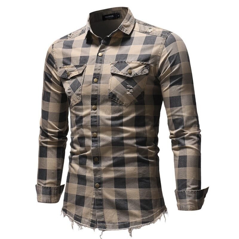 Men's Cotton Plaid Slim Fit Button Down Shirts - Image 7