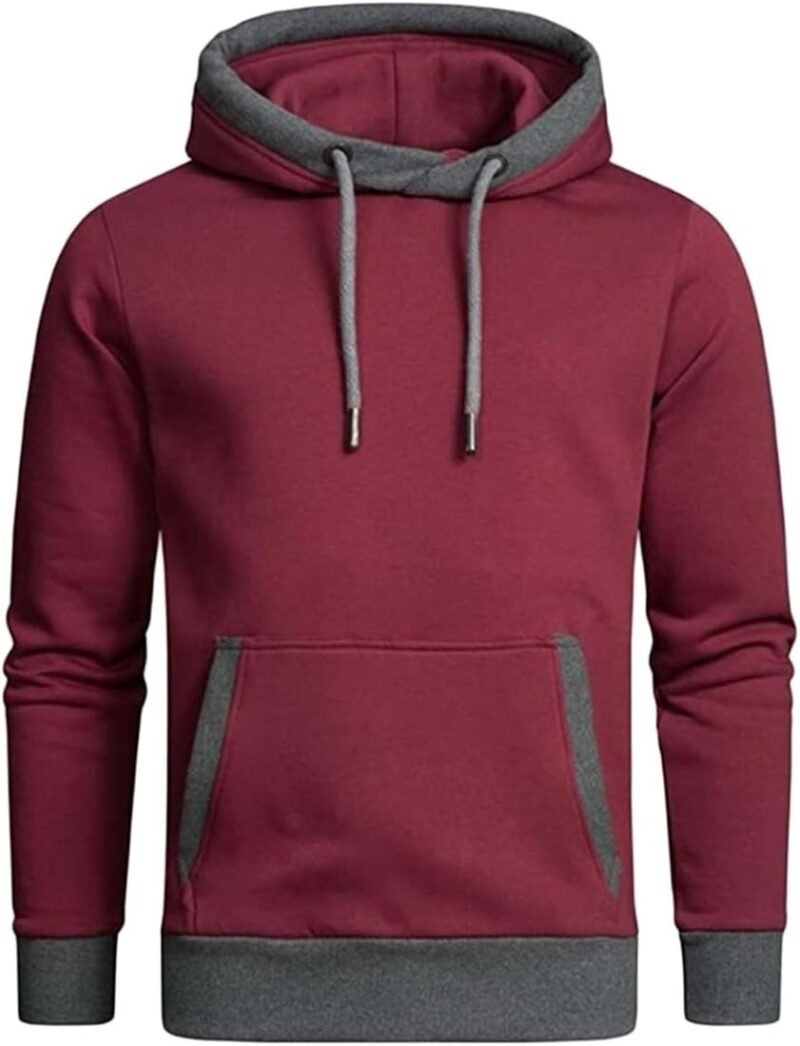 Men's Hit Color Block Muff Pocket Long Sleeve Hoodie - Image 5