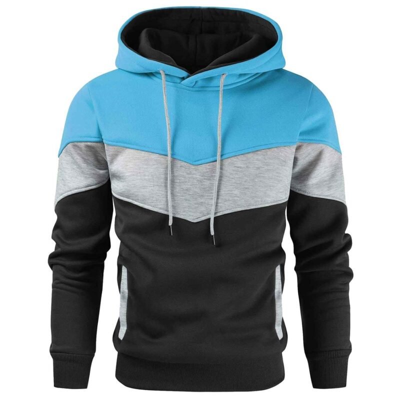 Men’s Hit Color Block Muff Pocket Long Sleeve Hoodie