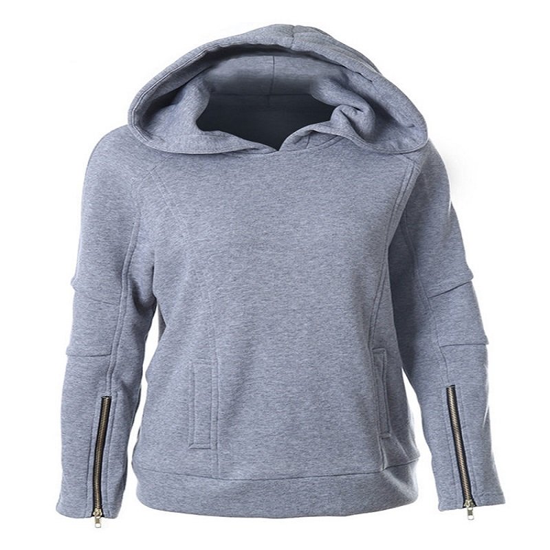 Women’s Solid Color Zip Long Sleeve Pockets Hoodies