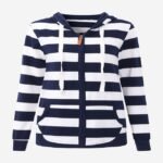 Women’s Stripe Long Sleeve Zipper Hooded Sweatshirt