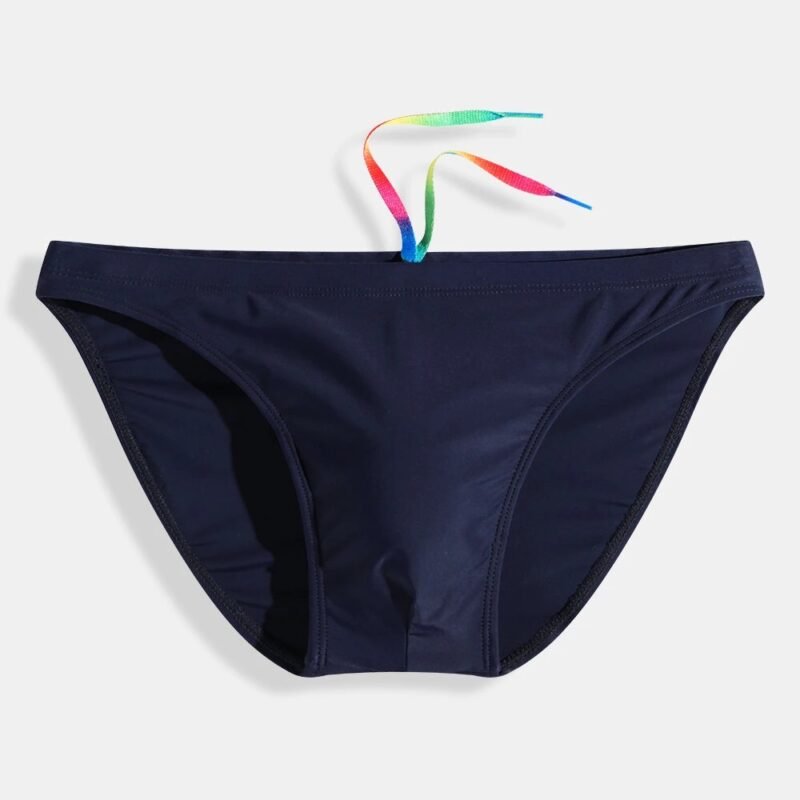 Men's Quick Dry Rainbow Color Drawstring Swim Briefs