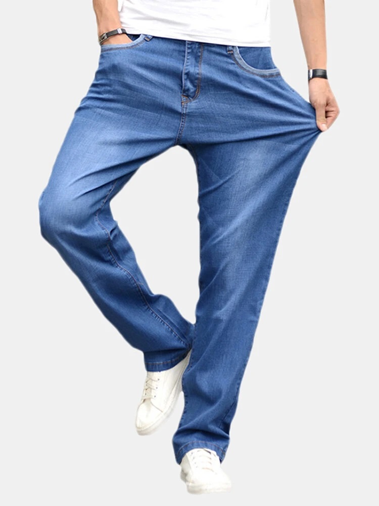 Men's Plus Size Loose Elastic Straight Washed Jeans - AA Sourcing LTD