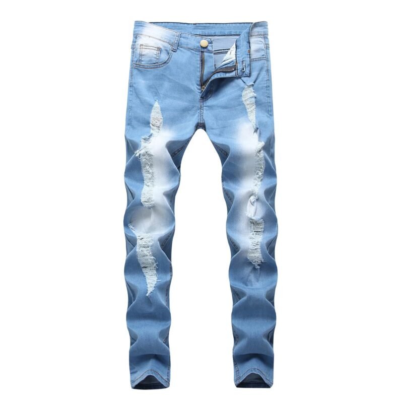 Men's Slim Fit Straight Holes Ripped Casual Washed Jeans