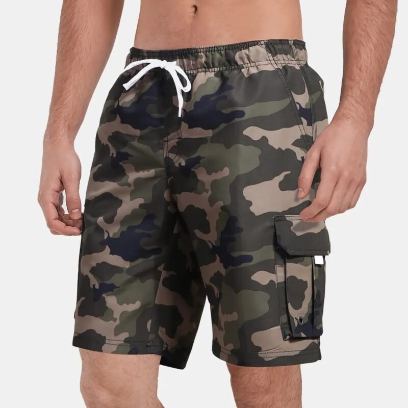 Men's Plus Size Camo Cargo Long Tactical Board Shorts