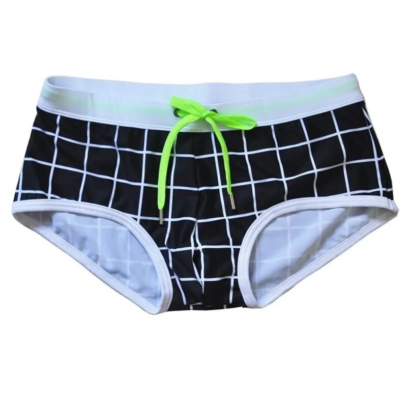 Men's Sexy Striped Grid Bright Drawstring Swimwear