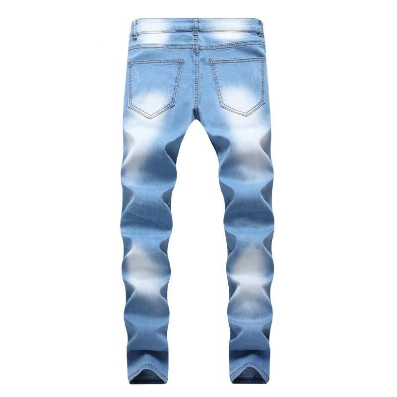 Men's Slim Fit Straight Holes Ripped Casual Washed Jeans - Image 2