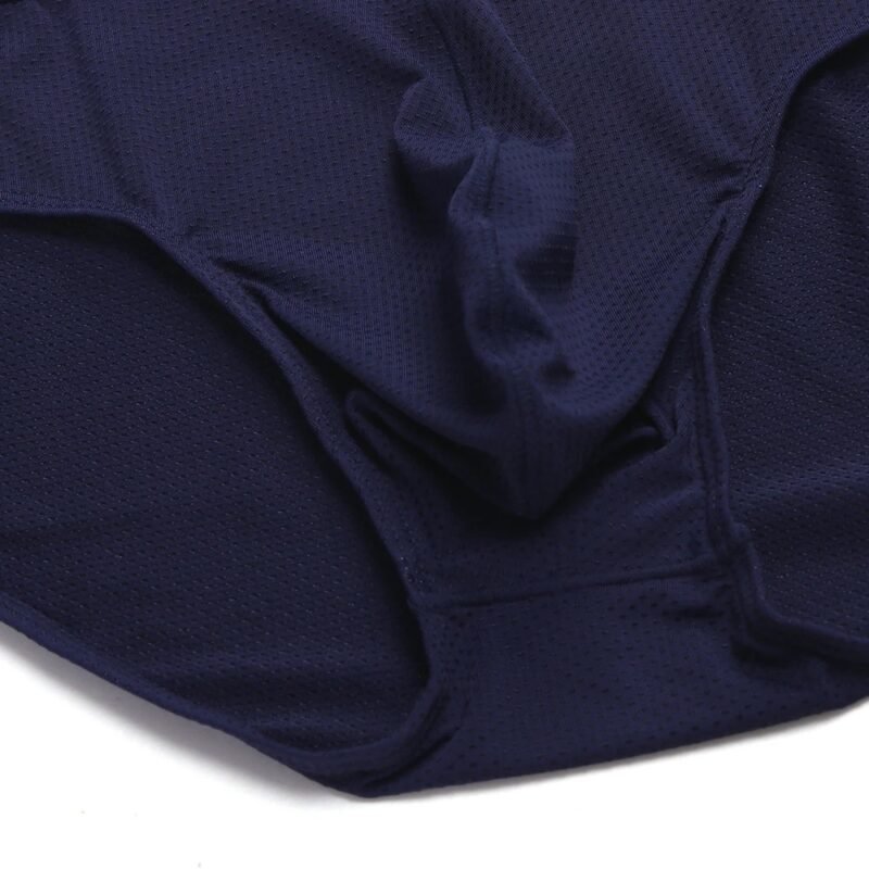 Men's Pure Color Stitching Waistband Breathable Mesh Nylon Briefs - Image 4