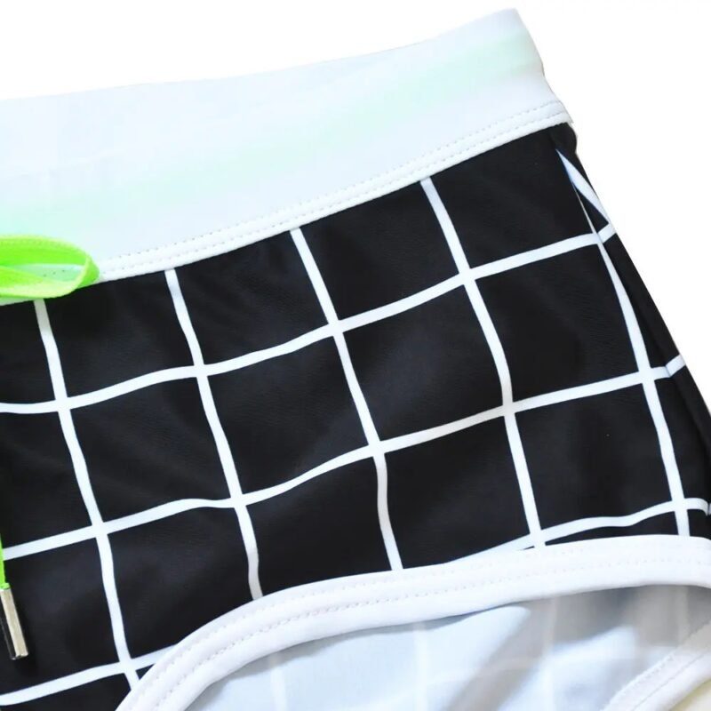 Men's Sexy Striped Grid Bright Drawstring Swimwear - Image 4