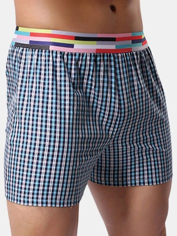 Men's Casual Home Low Waist Sport Cotton Breathable Plaids Boxer Shorts ...