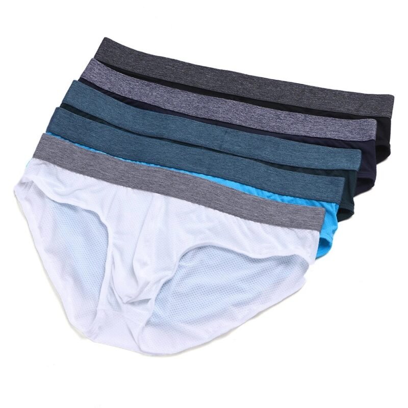 Men's Pure Color Stitching Waistband Breathable Mesh Nylon Briefs - Image 6