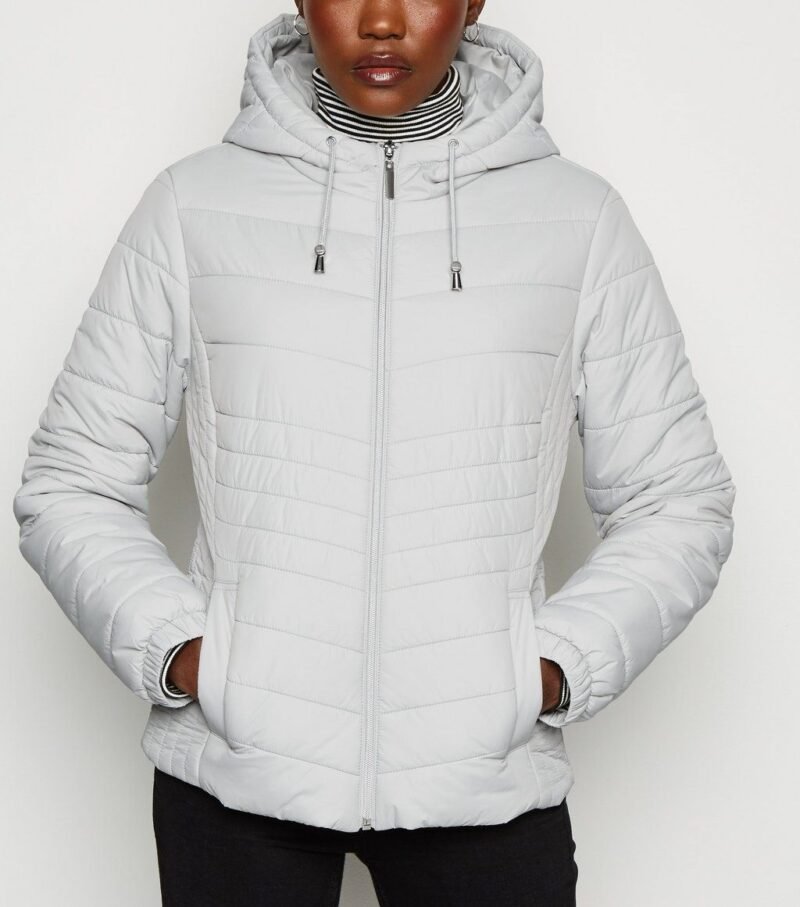 Women's Pale Grey Lightweight Hooded Puffer Jacket - Image 3