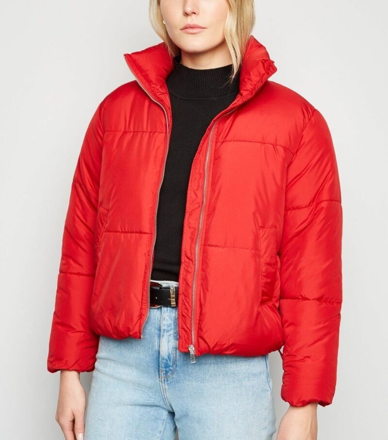 Women's Red Boxy Puffer Jacket - Image 3