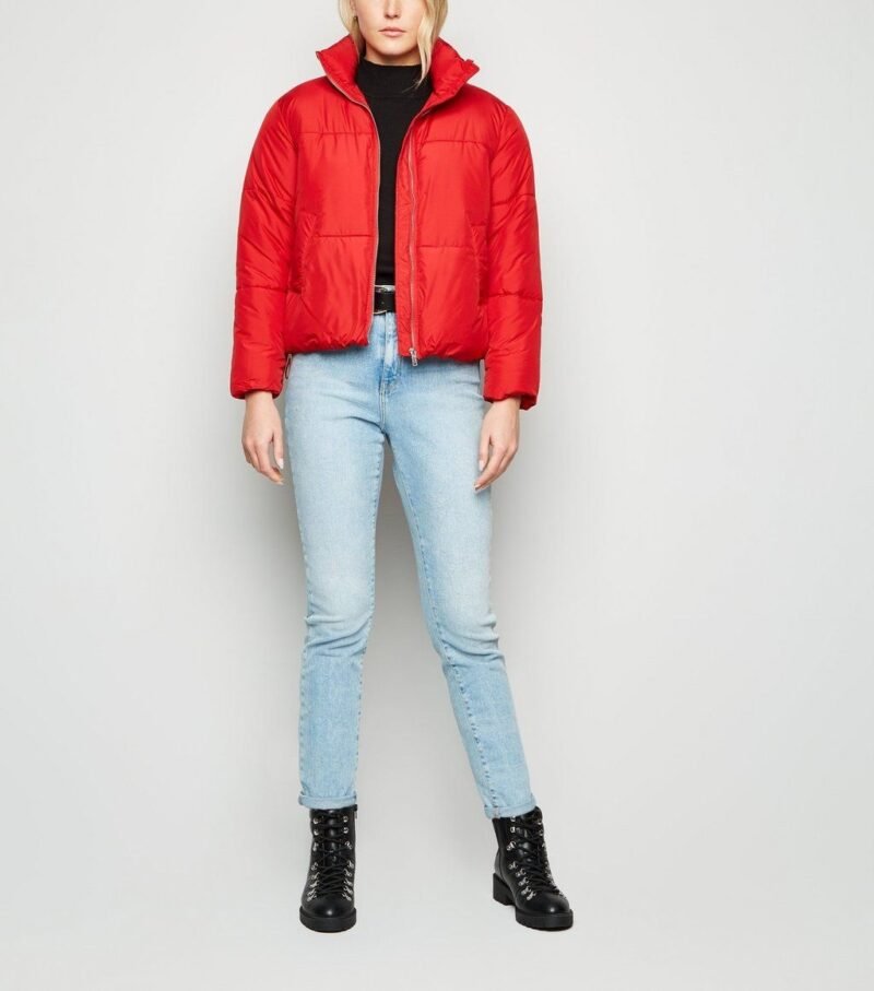 Women's Red Boxy Puffer Jacket - Image 4