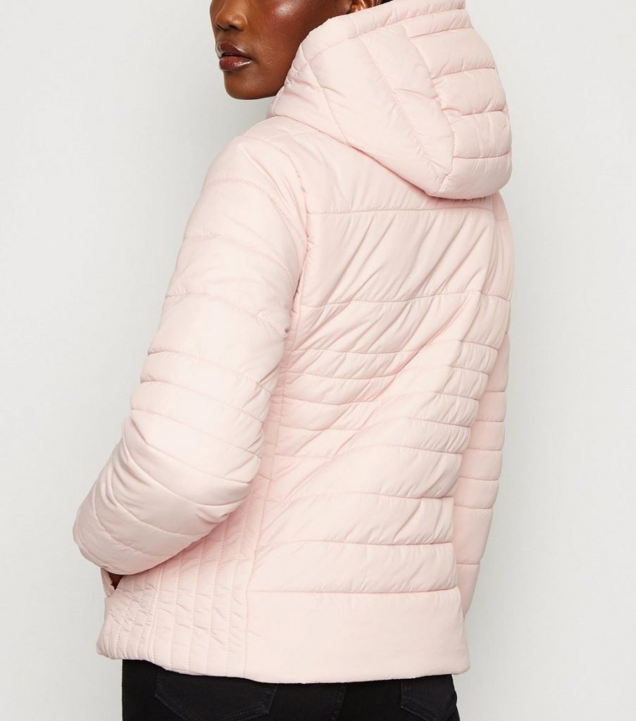 pale pink puffer jacket