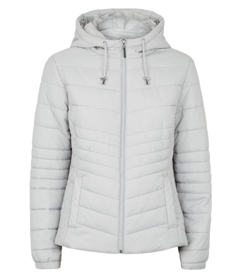 Women's Pale Grey Lightweight Hooded Puffer Jacket