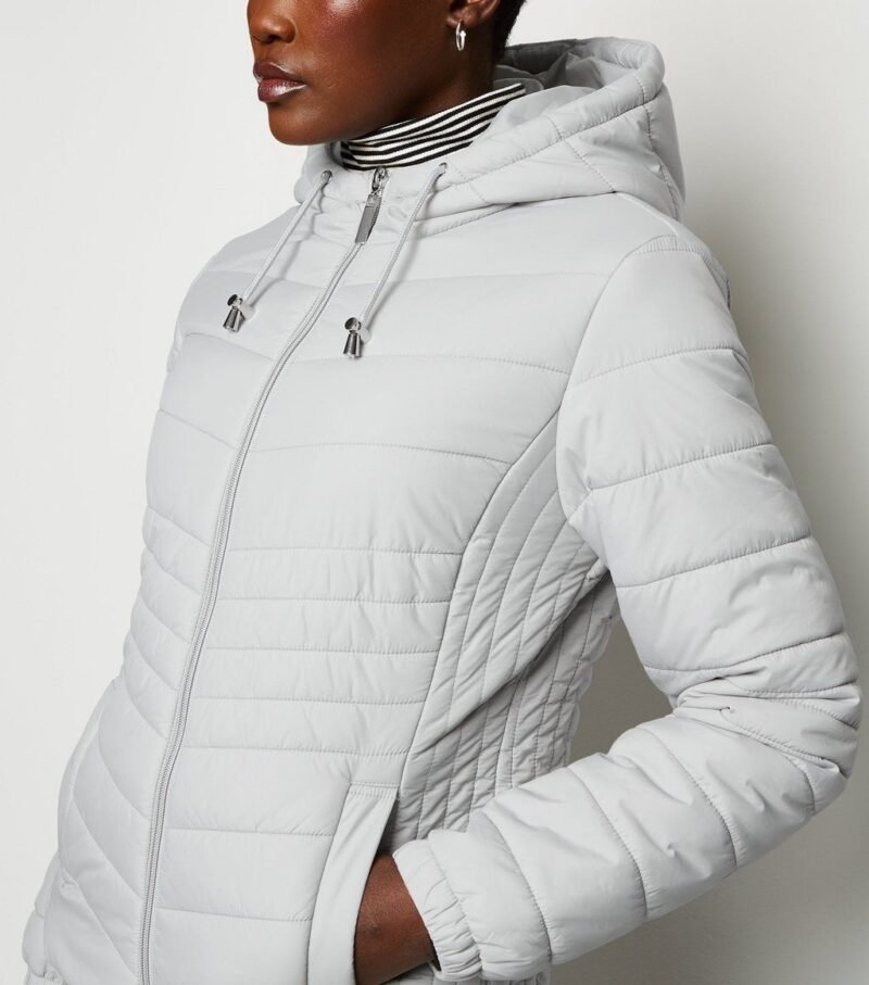 Women's Pale Grey Lightweight Hooded Puffer Jacket - Image 5