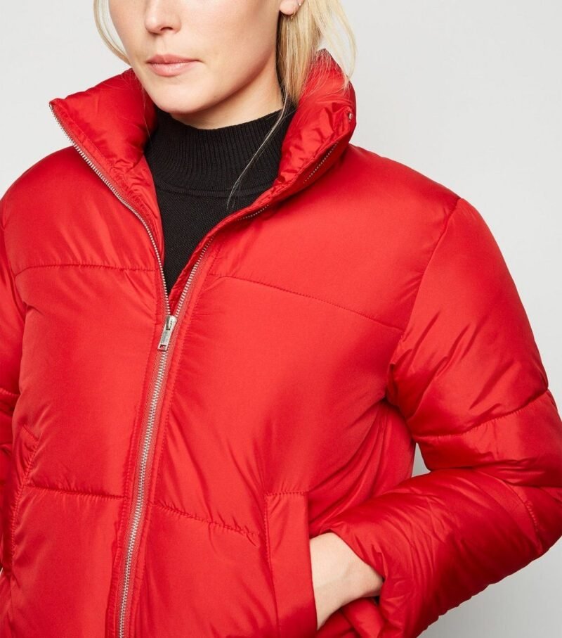 Women's Red Boxy Puffer Jacket - Image 5