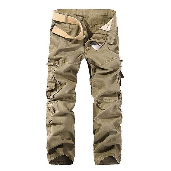 Men's Cotton Solid Multi-pocket Casual Cargo Pants - AA Sourcing LTD