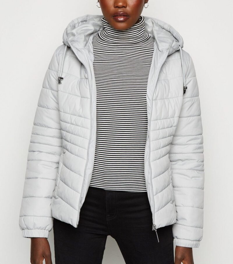 Women's Pale Grey Lightweight Hooded Puffer Jacket - Image 6