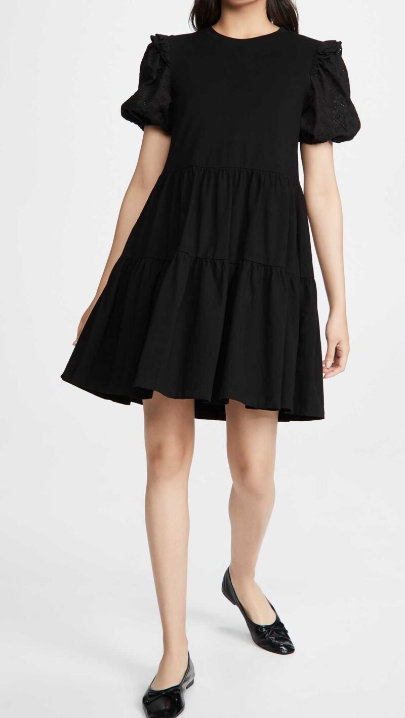 Women's Eyelet Sleeve Ruffled Dress