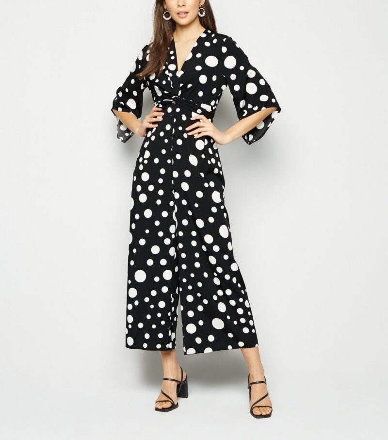 Women's Urban Bliss Black Spot Twist Front Jumpsuit