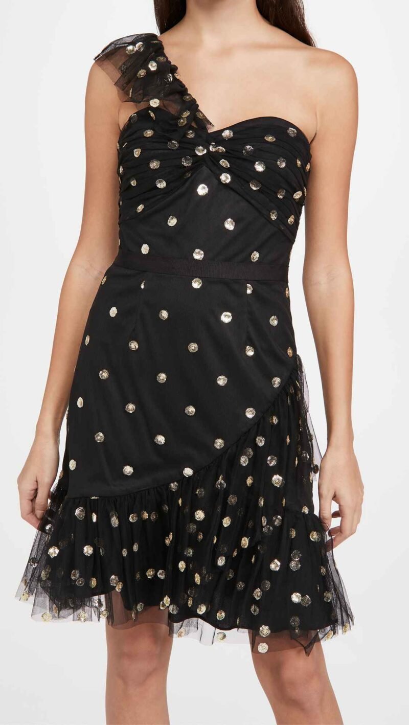 Women's Sequin Dot Tulle One Shoulder Dress