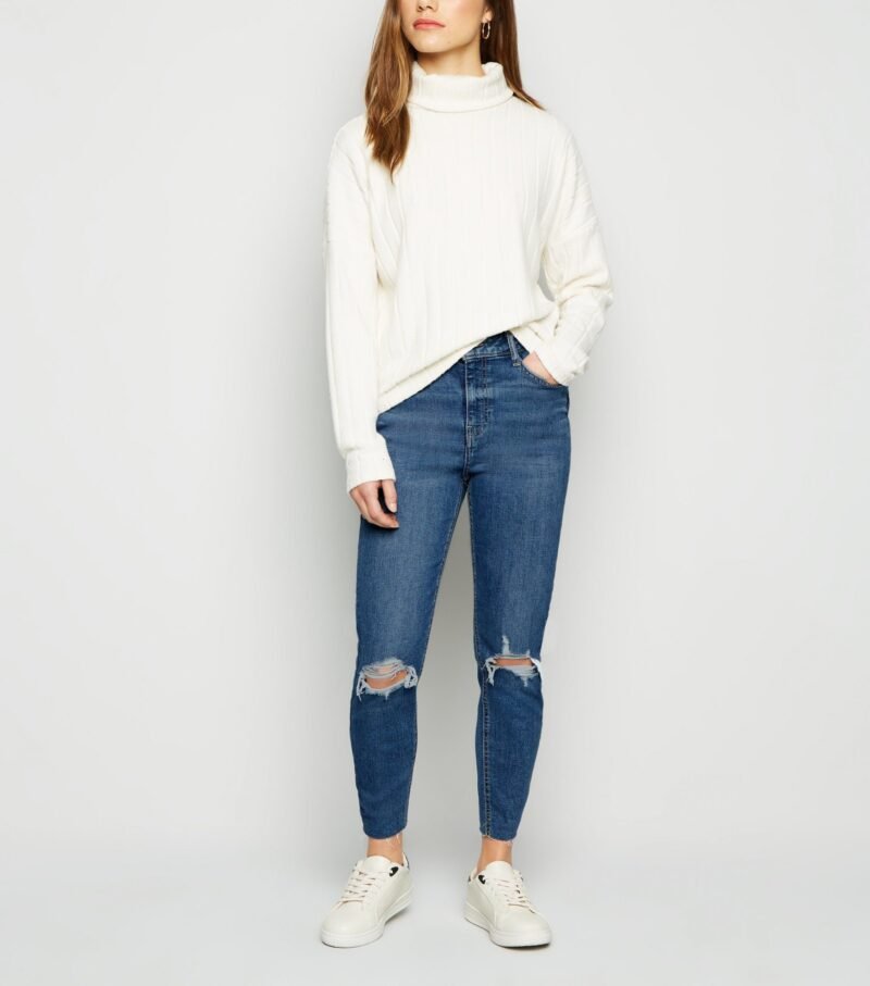 Women's Petite Blue Ripped Skinny Jeans - Image 5