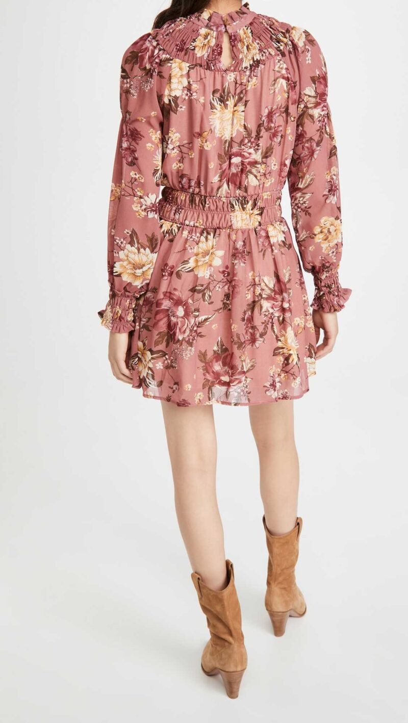 Women's Floral Print Mini Dress With Long Sleeves - Image 2