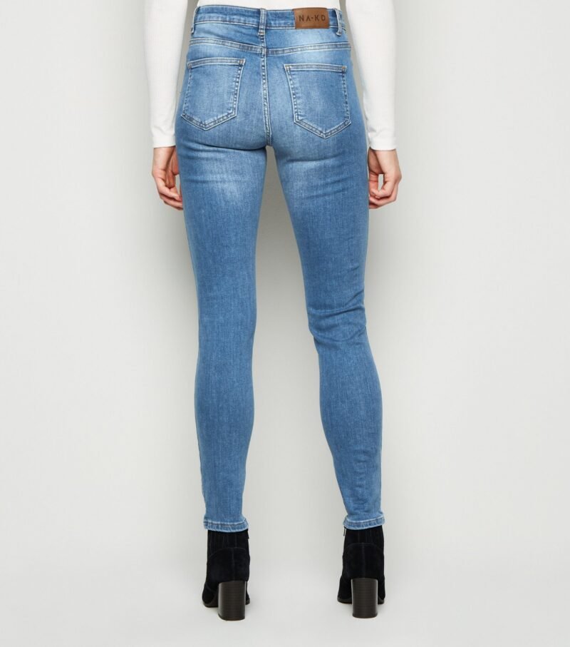 Women's Blue Skinny Mid Rise Ripped denim jeans - Image 2