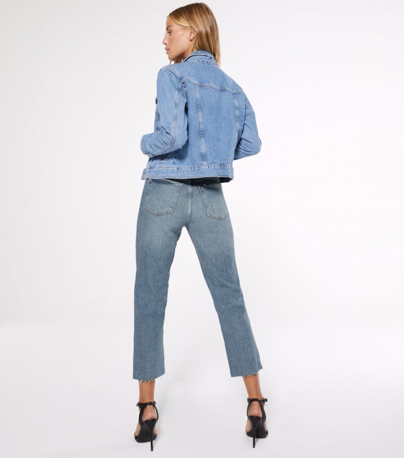 Women's Petite Blue Ripped Straight Leg Jeans - Image 2