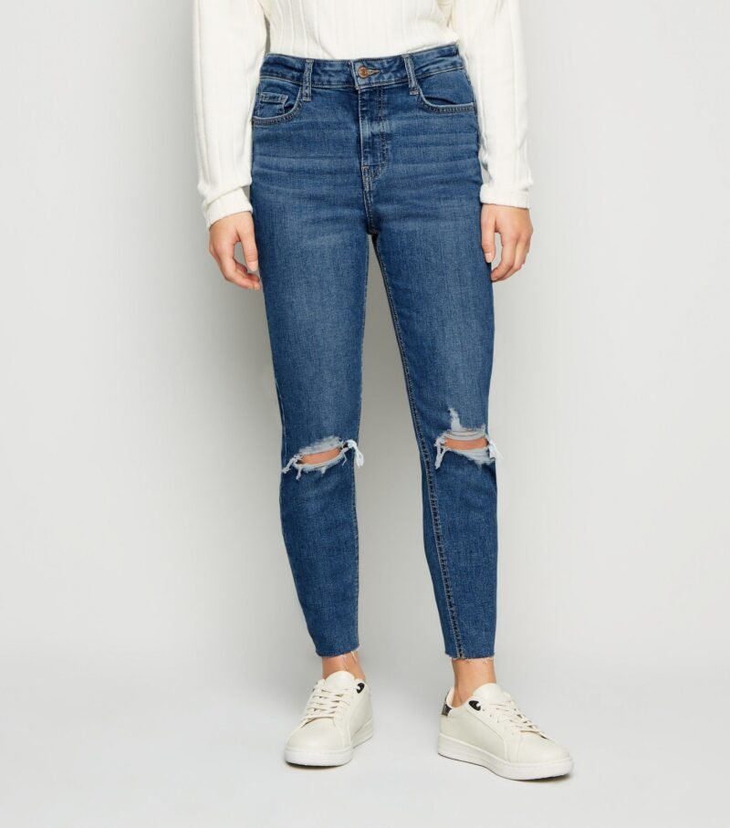 Women's Petite Blue Ripped Skinny Jeans