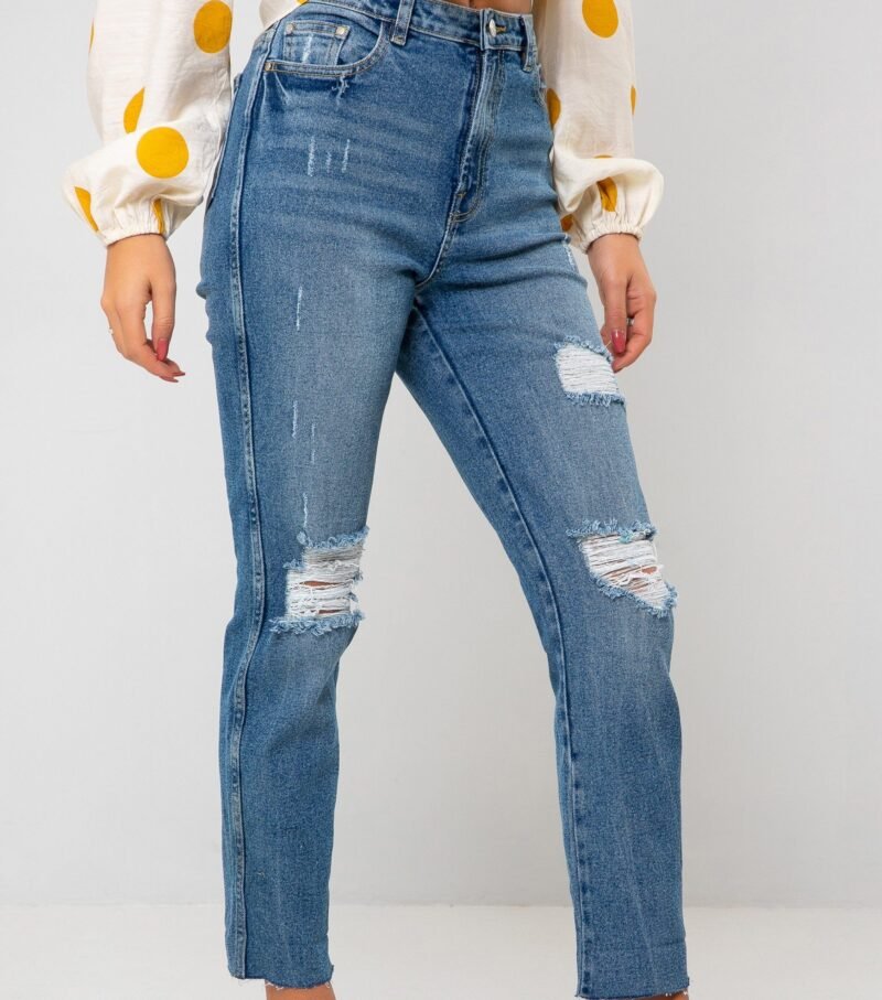 Women's Blue Ripped Straight Leg jeans - Image 3