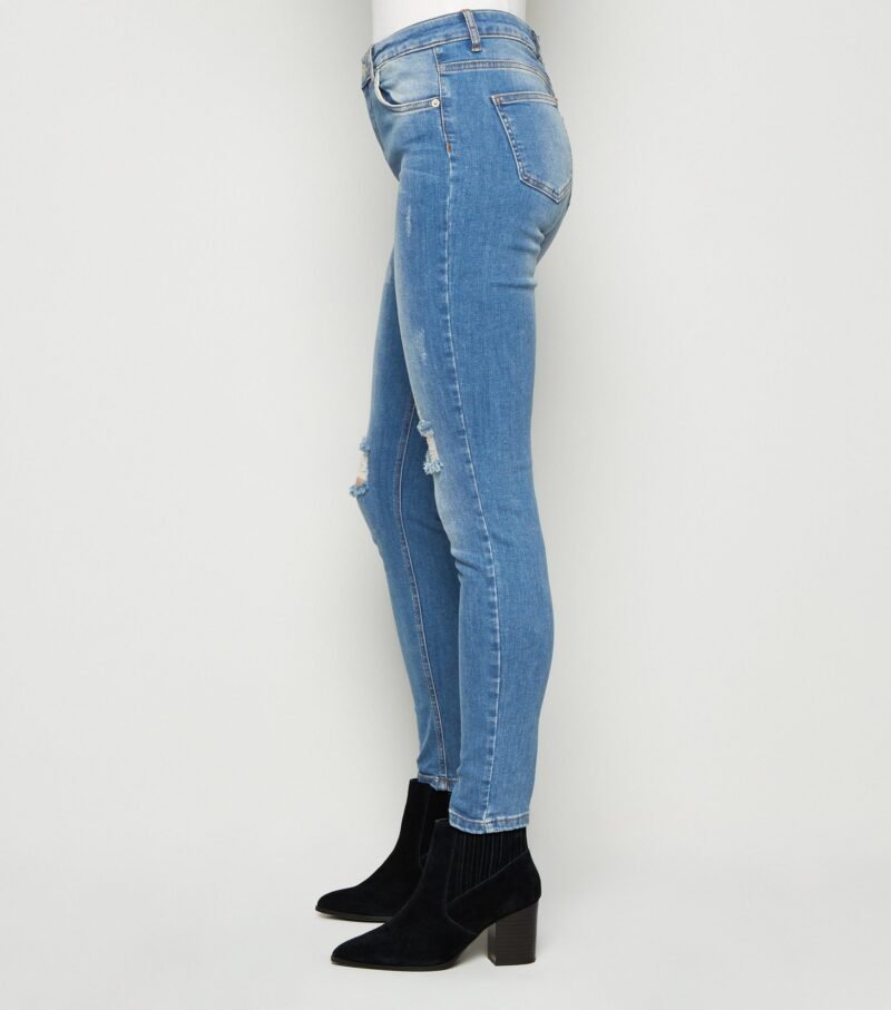 Women's Blue Skinny Mid Rise Ripped denim jeans - Image 3