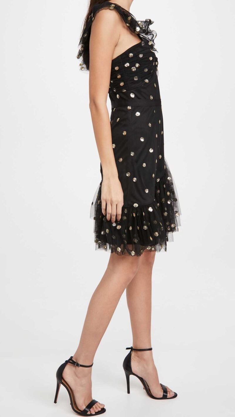 Women's Sequin Dot Tulle One Shoulder Dress - Image 3