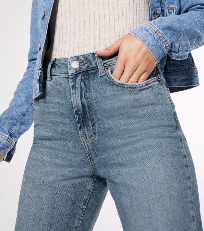 Women's Petite Blue Ripped Straight Leg Jeans - Image 3