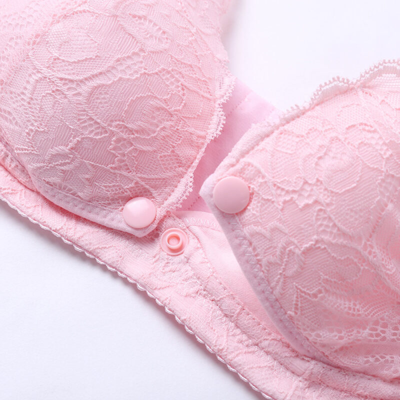 Lace Decor Front Button Open Wireless Maternity Nursing Bras - Image 3