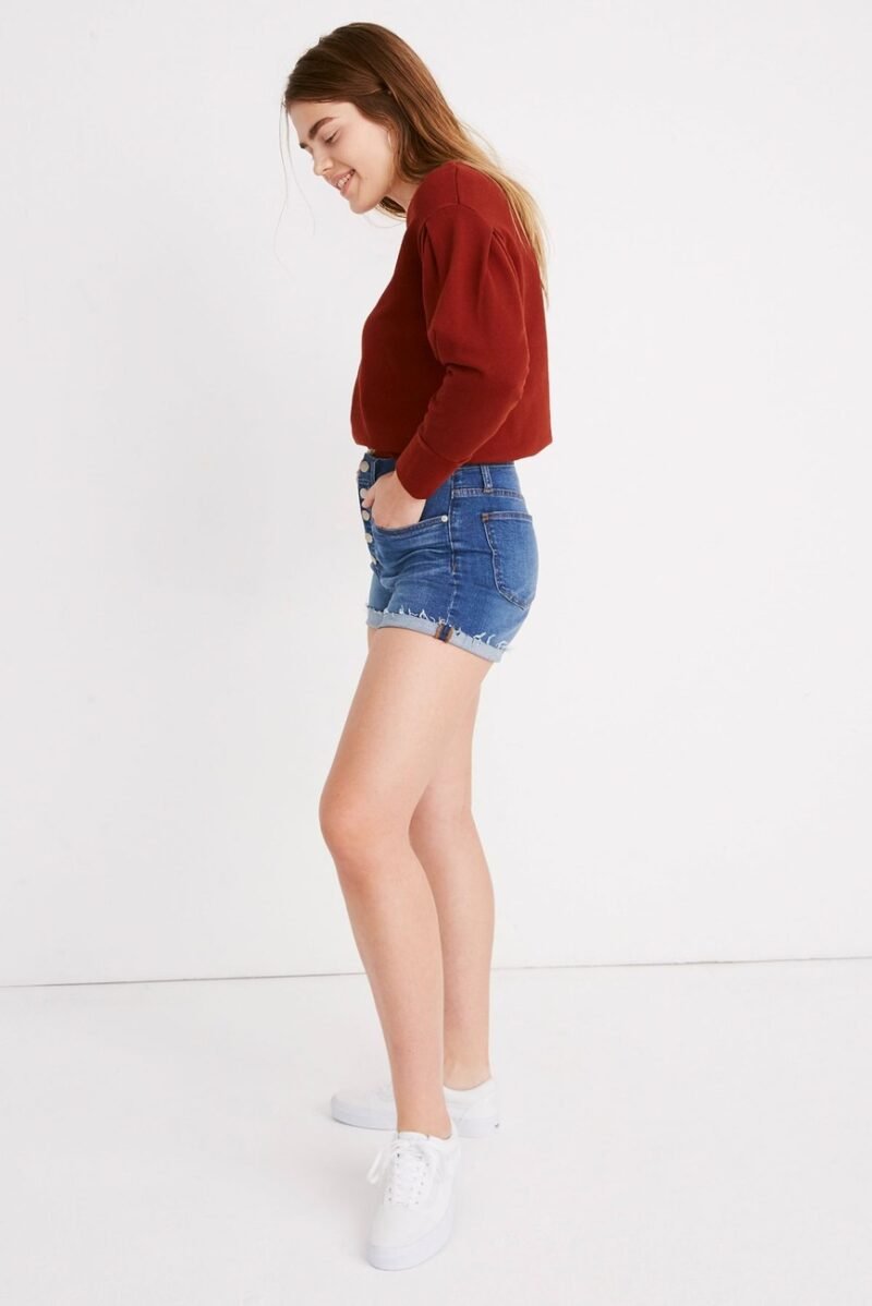 Women's High Waist Button Front Denim Shorts - Image 4