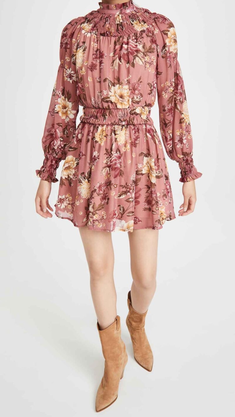 Women's Floral Print Mini Dress With Long Sleeves - Image 4