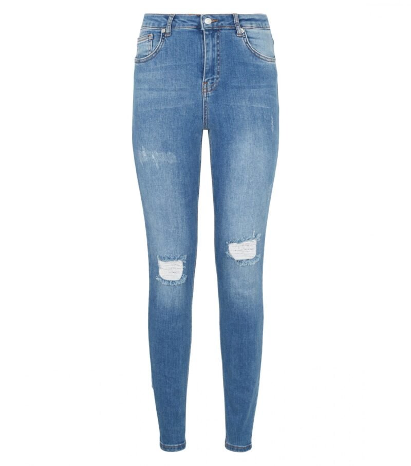 Women's Blue Skinny Mid Rise Ripped denim jeans - Image 4